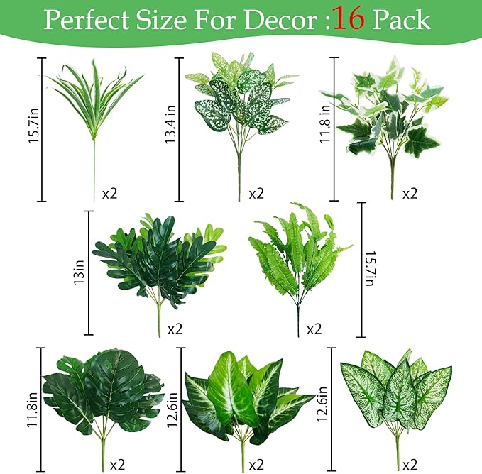 obbsie 16 Bunches Fake Plants Outdoor UV Resistant Artificial Bushes Green Boxwood Shrubs Faux Plastic Plants Greenery Stems for Spring Outdoor Garden Patio Front Porch Yard Home Decor