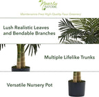 Nearly Natural 4-FT Artificial Golden Cane Palm Tree, Set of 2 Fake Palm Trees with Two Realistic Trunks and 10 Lifelike Palm Fronds, Faux Palm Plants for Indoor Home Décor with Black Nursery Planter