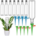 SiliFine 8 Set Plant Watering Devices with Self Watering Spikes and 26 oz Plastic Bottles Plant Waterer Devices with Adjustable Control Valve Switch Indoor Outdoor (Clear)
