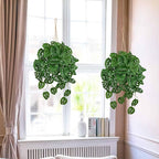 Large Fake Hanging Plants in Pot for Indoor & Outdoor, Long Artificial Monstera Albo Long Plants, 27.6" Fake Potted Vines Ivy Greenery Plant for Room Wall Shelf Decor Living Room Bathroom Patio Porch