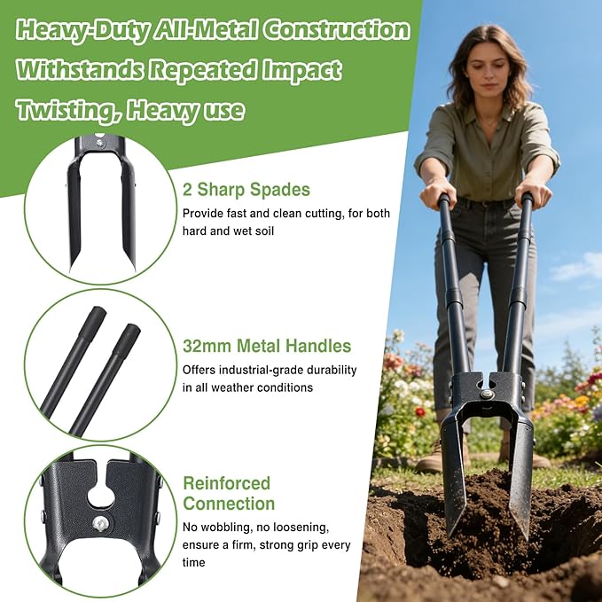 Post Hole Digger, 54” Manual Plant Hole Digging Tool for Gardening, Soil Plugging, Cultivating, Weeding,Heavy Duty Metal Holes Digger Tool with Sharp Blade for Fence Installation Bulbs Planting