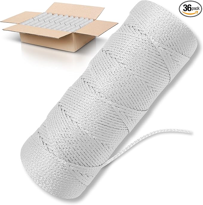 White Mason Line String Line - 36 Roll Pack - #18 Braided Nylon String - 1000 Ft Length Per Roll - Nylon Twine for Gardening Or Masonry Tools - Perfect Construction String for A String Level