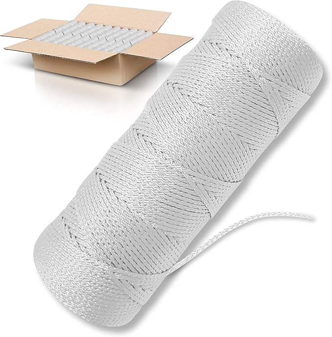 White Mason Line String Line - 84 Roll Pack - #18 Braided Nylon String - 500 Ft Length Per Roll - Nylon Twine for Gardening Or Masonry Tools - Perfect Construction String for A String Level