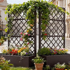 Metal Planter Box with Privacy Screen Trellis,Galvanized Raised Garden Bed On Wheels for Climbing Plants Vines, Standing Garden Flower Bed with Drainage Holes (Espresso, 47" L x16 W x 73" H)