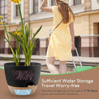 YNNICO Plant Pots 10/9/8/7.5/7 inch, Self Watering Planters with Drainage Holes & Saucers for Indoor and Outdoor Plants (Black)