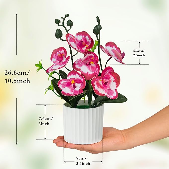 4Pcs Fake Orchids Artificial Flowers Washable Phalaenopsis Orchids Flowers in Pot for Home Wedding Table Centerpiece Bathroom Office Decoration (Purple & Red)