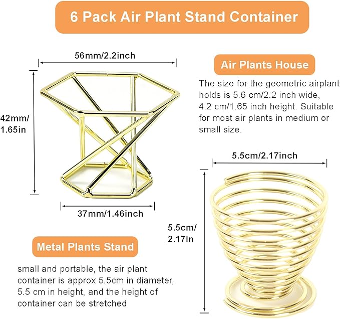 6 PCS Geometric Air Plant Holder Airplants Rack Metal Plants Stand, Airplant Stand Container Tillandsia Stainless Steel Display Racks, Wire Metal Plants Stand Planter Shelves