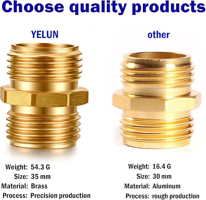 Garden Hose Fittings Connectors Adapter Solid Brass Repair double male to male faucet leader coupler dual water hose connector(3/4" GHT Double Male) (6-PCS)