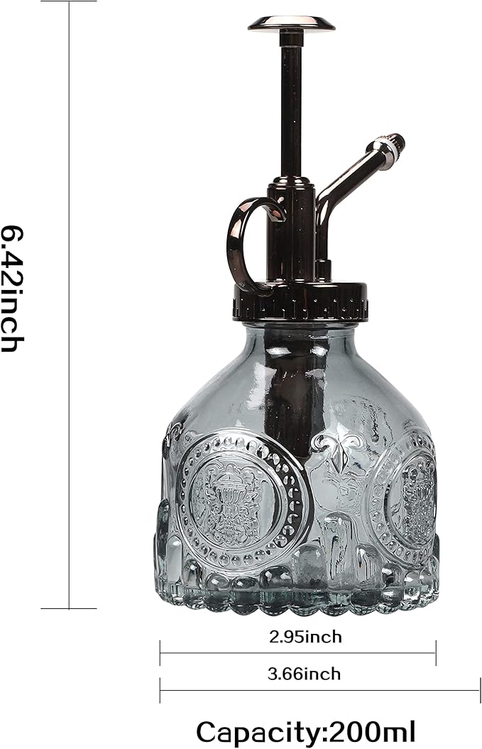 TOMEX Glass Plant Mister Spray Bottle 200ML Vintage Style Plant Spritzer Small Sprayer Mister Succulent Watering Bottle with Top Pump Watering Can for Indoor Outdoor House Plants,Flowers (Grey)