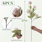 VIERENA 6 Pcs Faux Silk Pompon Mum Artificial Flowers for Vase -27", Bulk Fake Chrysanth Branches with Stems for DIY Bouquet Centerpieces Wedding Fillers Arrangements Shower Decorations (Beige)