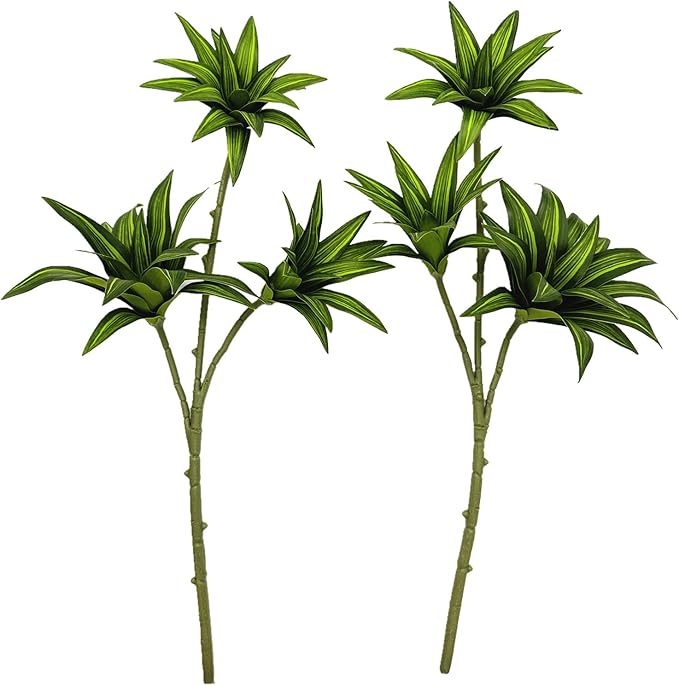 Fake Dracaena Reflexa Plant, Artificial Greenery Branches 18.5" Realistic Shrubs Plastic Stems Faux Leaf Plants for Indoor Outdoor Potted Wedding Party Office Planter Filler DIY Decoration Green 2 Pcs
