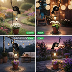 Solar Floor Lamp with Plant Stand Outdoor,Metal Black Cat Garden Decorations,Solar Lanterns Outdoor Front Porch Decor for Deck,Patio,Yard