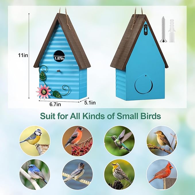 Bird Houses for Outside,Blue Bird Houses for Outdoors,Hanging Birdhouses for Outdoor,Wooden Bluebird Houses for Outside,Country Style Hummingbird Nest Box,Yard Decorative Gift for Bird Lovers