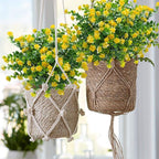 Grunyia 10 Bundles Artificial Fake Flowers, Faux Outdoor Plastic Plants UV Resistant Shrubs Outside Indoor Decorations (Yellow-Eucalyptus)