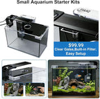 FS&AQ 2.5 Gallon Betta Fish Tank with Filter Light and Lid Small Aquarium Starter Kit Perfect for Desktops Offices or Beginners