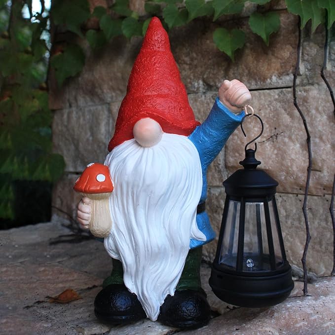 Garden Gnomes Statue with Solar Outdoor Lights, Resin Outdoor Solar Gnome Decorations for Yard Garden, Patio Gnome Gifts for Mom (Art Deco)