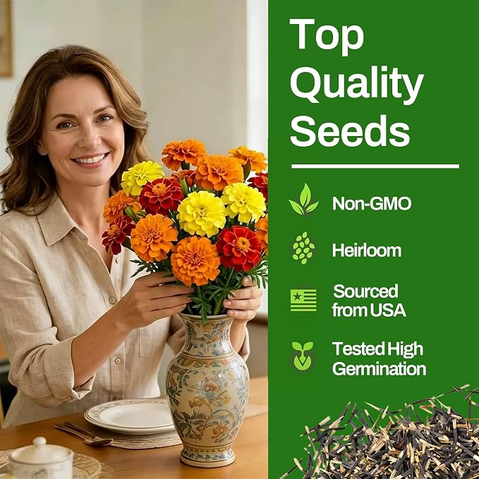 LUOJIBIE Marigold Seeds, 7000+ Mixed Colors Large Blooms Seeds Bulk Pack, Marigold Seeds for 2026, High Germination Non-GMO, Wildflower Seeds for Planting Indoor Outdoor, Open Pollinated