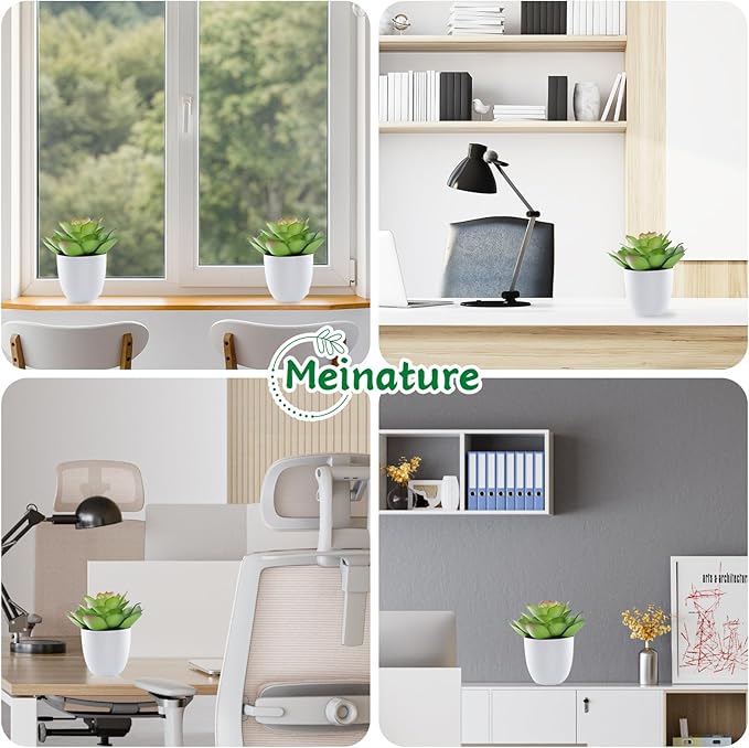 Lifelike Artificial Succulent Plants in White Large Basin - 5.5 Inch Diameter Large Flowers, Green & White, Ideal for Home and Office Table Decoration