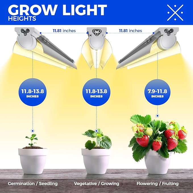 Barrina T8 Grow Light, 252W(6 x 42W, 1400W Equivalent), Full Spectrum, LED Grow Light Strips, T8 Integrated Growing Lamp Fixture, Grow Shop Light, with ON/Off Switch, 4FT 6 Packs, Yellow