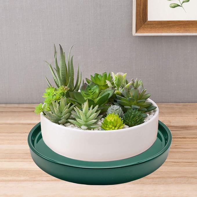 Yukfona 2 Pack Ceramic Plant Saucer Pot Tray 8 Inch, Planter Saucers 4 5 6 7 8 9 10 11 12 Inch for Indoors Outdoor, Durable Sturdy Flower Drainage Tray for Glazed Pots Base (8.5 Inch Green)
