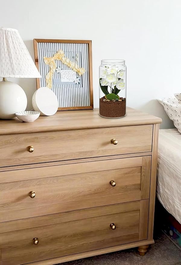 White Orchids Artificial Flowers with Vase, Small Faux Orchid Arrangement Fake Orchids Plant in Terrarium Jar Small White Orchid Centerpieces for Kitchen Dining Room Tables Bathroom Nightstand Decor