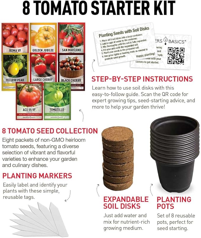 Tomato Growing Kit – Grow 8 Varieties of Delicious Tomatoes – Non-GMO Heirloom Seeds, Complete Indoor & Outdoor Tomato Seed Kit, Our Tomato kit is Perfect for Home Gardens & Fresh Cooking