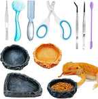 Bearded Dragon Tank Accessories Kit – 10pcs Reptile Water Food Bowl, Feeding Tongs with Rubber Tip, Grooming & Cleaning Set for Lizards, Geckos & Small Reptiles