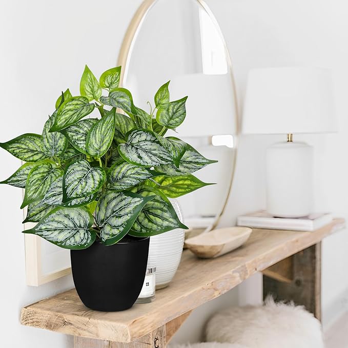 Villa Como 14.5" Artificial Plants Indoor Home Decor, Fake Potted Silk Plants for Shelves Living Room Decorative, Small Artificial Office Desk Plant in Pots, Faux Potted Greenery Tropical House Plant