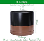 D'vine Dev 14 Inch Ceramic Planter Pot with Drainage Hole and Saucer, Indoor Cylinder Round Planter Pot, Black/Speckled Tan, 94-O-G-7