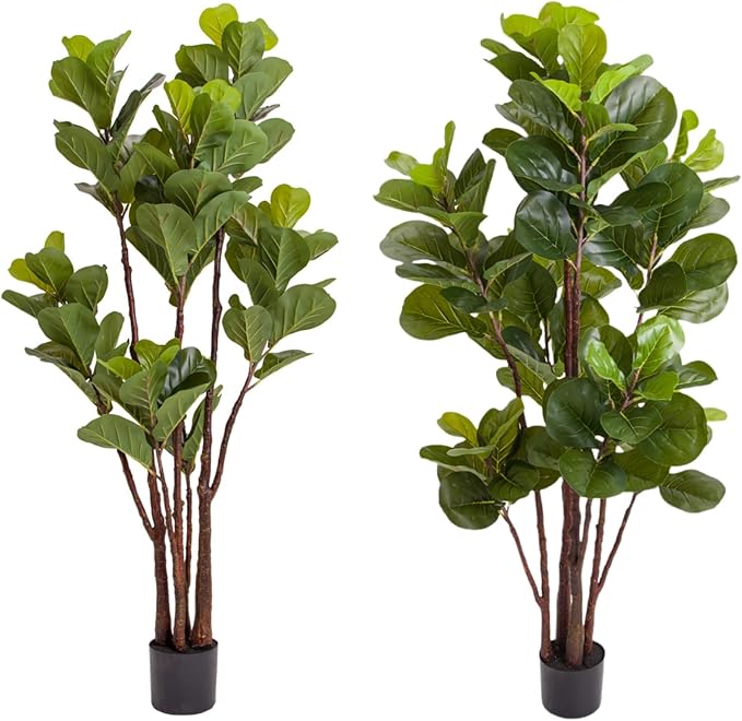 GlowSol Faux Fiddle Leaf Fig Tree, 5 Ft Artificial Ficus Lyrata Plant with 102 Fiddle Leaves, Fake Floor Plant in Pot for Indoor Outdoor Living Room House Office Bedroom Decor