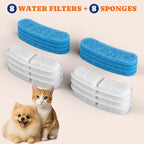 Pawtners 8 Pack Replacement Filters for STR-PT-108A Pumpless Cat Water Fountain, Multi-Layer Filtration for Cat/Dog Fountain, Complete Kit with 8 Filters & 8 Sponges
