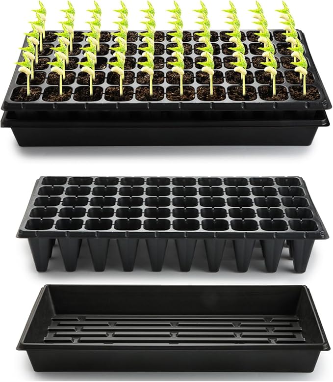 RooTrimmer 10 Pack 1020 Trays and 10 Pack 3.5" Deep 50 Cell Seed Starter Trays, 20" x 10" - Durable Plastic Nursery Flats for Microgreens, Seedling,Seed Germination & Plant Propagation (10 Set)