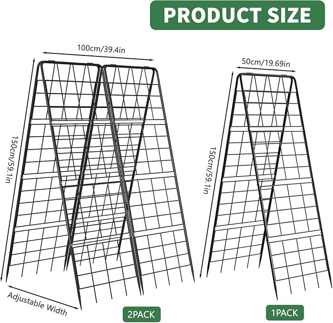 2 Pack Cucumber Trellis, 59" High Foldable A-Frame Garden Trellis for Raised Bed Garden Grow Support with Plant Support Clips Ties for Cucumber,Tomato, Climbing Plants and Flowers