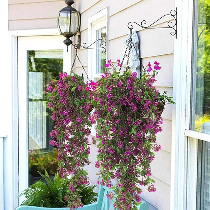 RECUTMS 2Pcs Artificial Hanging Flower Greenery Plants Faux Greenery Artificial Plants for Outdoors Hanging Basket Plastic Home Garden Wedding Party Decorations(Fuchsia)