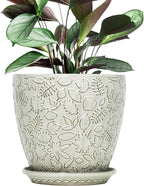 10inch Retro Ceramic Planter with Drainage Hole and Saucer for Multiple Plants, Indoor-Outdoor Garden Pots for Succulent, Orchid, and Flower (Fits Inner Pots Up to 9 Inch, Retro White)
