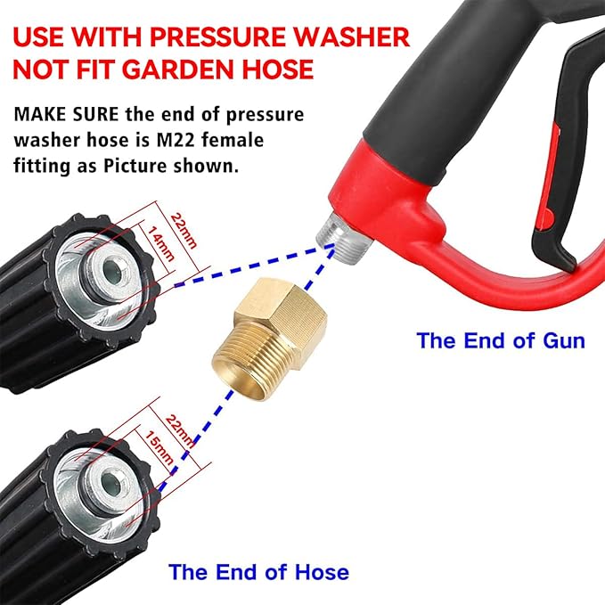Upgraded Pressure Washer Gun with Extension Replacement Wand, M22 Fitting,7 Inch 30 Degree Curved Rod, 5 Nozzle Tips, 5000 PSI, 47 Inch