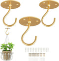 Ceiling Hooks for Hanging Plants-Metal Heavy Duty Wall Mounted Hangers for Hanging Bird Feeders, Planters, Wind Chimes, Include Professional Drywall Anchors (3-Pack) (Gold)