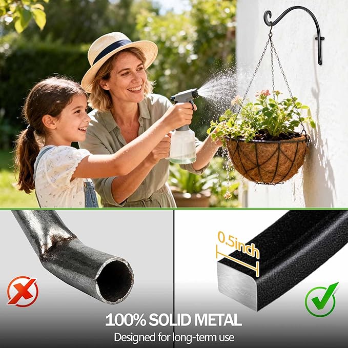 Lifyzoon Hanging Plant Brackets Outdoor: 2 Pack 12 Inch Metal Plant Hangers Wall Hooks - Can Hold 50 Lbs Heavy Duty Outdoor Hooks for Hanging Bird Feeders, Flower Baskets, Lanterns, Wind Chimes