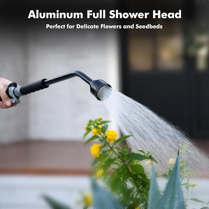 RESTMO Heavy Duty Full Metal Long Watering Wand, 24 Inches Gentle Soft Full Shower Sprayer Wand with Flow Control, Hose Wand for Hanging Baskets, Shrubs, Plants, Flowers, Garden and Lawn, Flash Black
