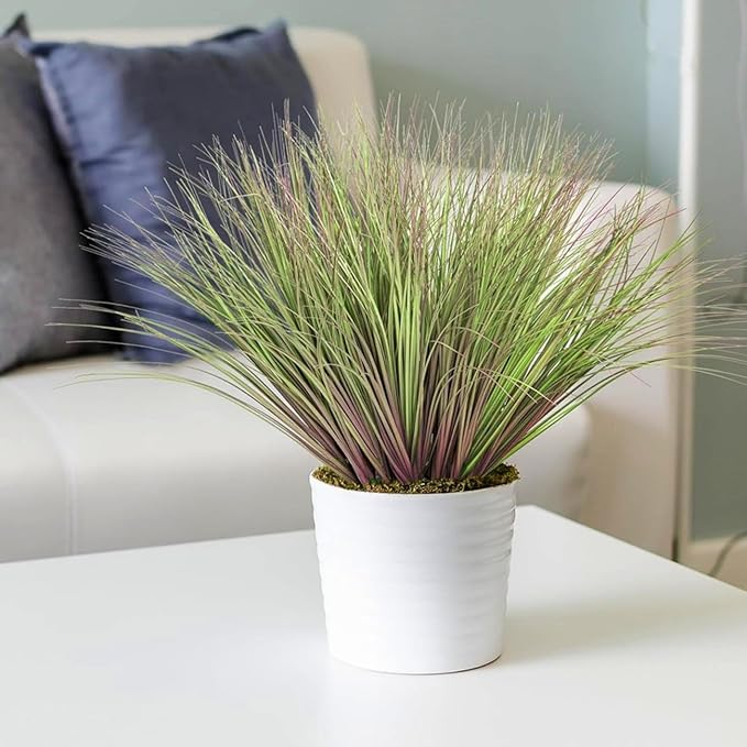 Artificial Grass Plants, Faux Wheat Grass Shrubs Fake Greenery Stems Tall Weed Plant Flowers Decor for Indoor Outdoor Farmhouse Garden Room Home Vase Wedding Party DIY Table Decoration (Purple) 8 Pack