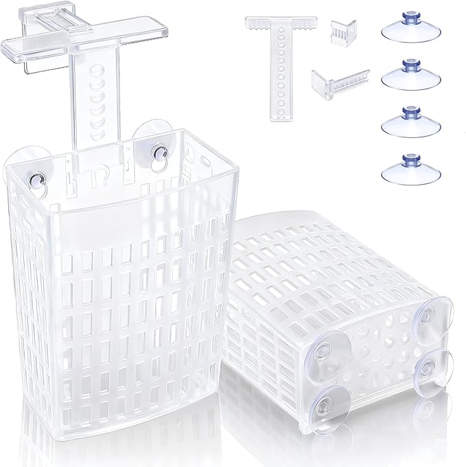 2 PCS Upgraded Aquarium Plant Holder, Adjustable Thickness Height Fish Tank Plant Holder with 2 Extension Hooks and 2 Suction Cups for Fish Tank Aquaponic (Transparent)