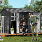 COMHOMA Shed Storage Outdoor Metal Windowed Lockable Garden Toolhouse Weatherproof Ventilated Backyard Utility Workshop(Grey,8'x6')