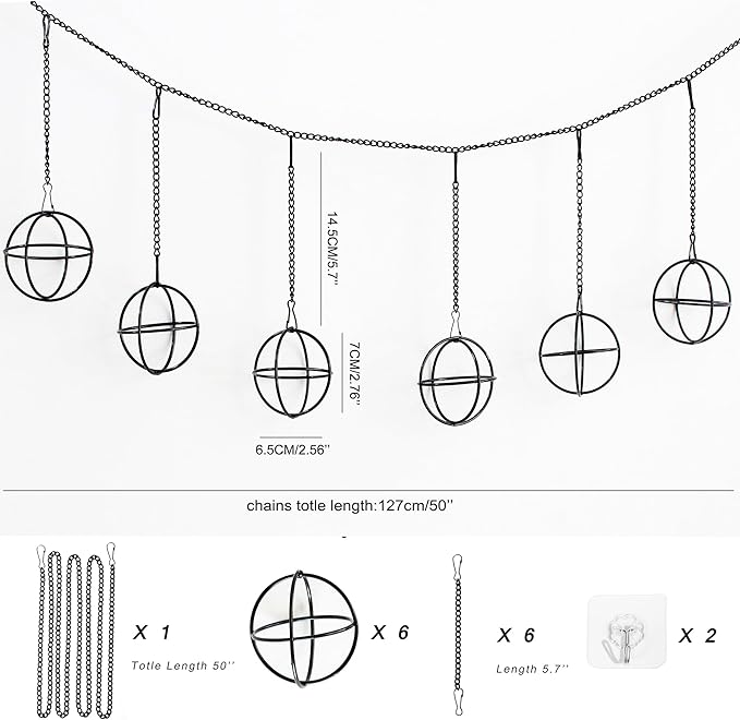 6 Set Air Plants Hanging Holders Black Metal Himmeli Decor Modern Geometric Airplants Planter Air Fern Plants Hanger for for Home for Plant Lovers