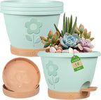Plastic Plant Pots 10 Inch Set of 4, Self Watering Pots with Drainage Holes, Saucer & Reservoir, Flower Pots for Indoor/Outdoor Plants, Decorative Nursery Planting Pots (Green)