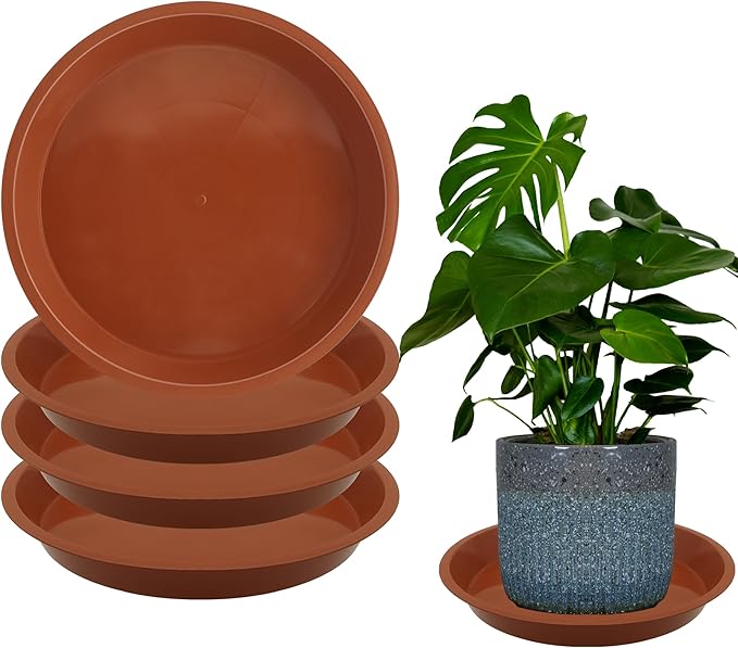 4 Pack 14 Inch Round Plant Saucers for Less 12 Inch Pot Indoors Outdoors Plant Trays for Pots Planter Saucer Plastic Drip Tray Planter Water Tray(Terracotta, 13.8"(4pcs))