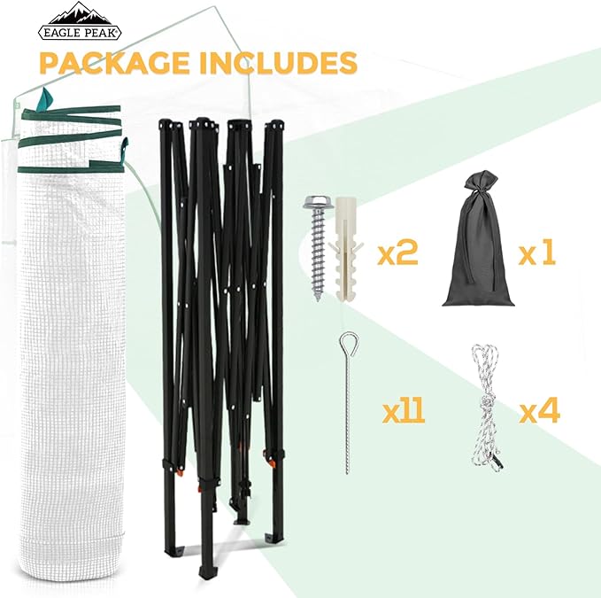 EAGLE PEAK 10x5 Portable Walk in Greenhouse, Pop Up Indoor Outdoor Greenhouse, Green House Kit with Zippered Roll-Up Doors and Windows, Lean-to Design, PE Cover, Clear/White
