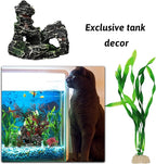 Fish Tank Decorations Plants with Resin Cave Rock View, 9pcs Aquarium Decorations Plants Plastic,Fish Tank Accessories, Fish Cave and Hideout Ornaments, Aquarium Decor
