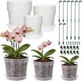 LUCKJUJU 12 Sets Orchid Pot with Holes, 4, 5, 6 Inch Clear Plastic Plant Pot with Saucers, Plant Stakes, Clips, Orchid Pots with Drainage for Repotting for Indoor Outdoor Plants
