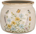 Vintage Large Ceramic Planter with Butterfly Bliss Pattern Warm Yellow Ice Crack Finish Antique Cottage Flower Vase Pot for Indoor Plants Farmhouse Home Kitchen Office Decor