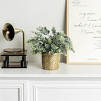 MyGift Artificial Eucalyptus Plant in Modern Gray Concrete Pots with Geometric Embossed Pattern (1, Gold)